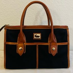 Dooney & Bourke Black and Brown Leather Trim Satchel